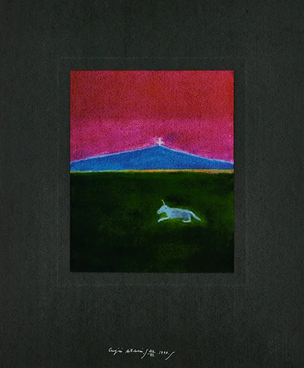 Craigie Aitchison (1926-2009), Unicorn in a landscape, colour screenprint, signed, numbered 42/75 and dated 1998, 45cm x 38cm. DDS Illustrated.