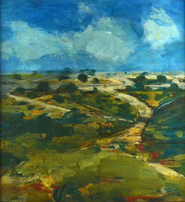 Clement McAleer (b. 1949), View Across Green Fields, acrylic and chalk, signed and dated 1968, 94cm x 90cm. DDS Illustrated. A/S