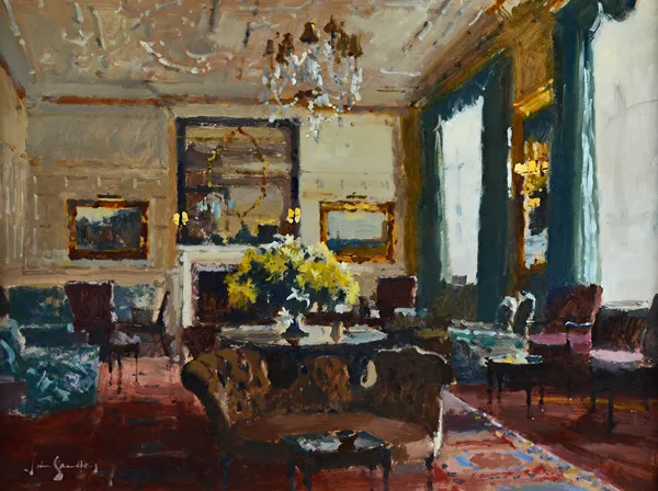 John Yardley (b.1933), The Drawing Room, oil on board, signed, 44cm x 60cm. DDS Illustrated.