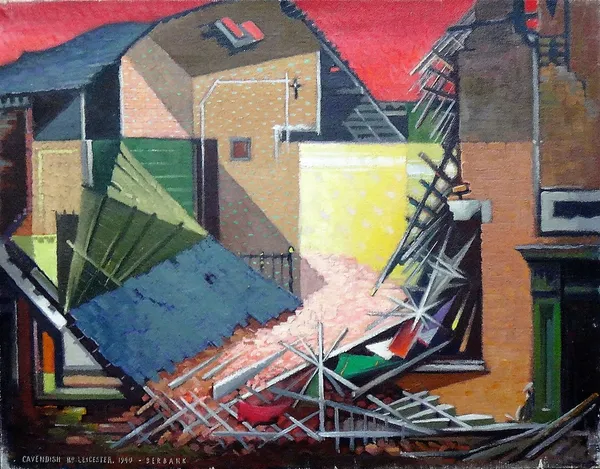 Albert Edward Berbank, (1896-1961), Bomb damage, Cavendish Road, Leicester 1940; Ruins, two, oil on canvas, one, signed, inscribed and dated 1940, bot