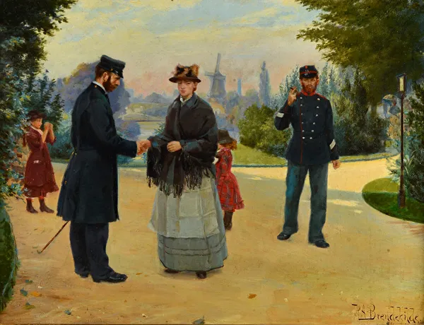 Hans Andersen Brendekilde (1857-1942), A Stroll in the Park, oil on canvas, signed, 52cm x 70cm. Illustrated.