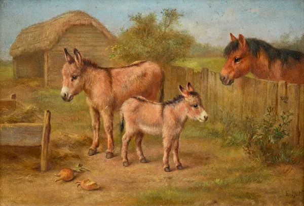 Edgar Hunt (1876-1953), Farmyard Friends, oil on board, signed, 17cm x 24cm.Provenance: Bonhams, Knowle June 29, 2004 DDS Illustrated.   £35