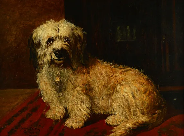 George Paice (1854-1925), A Terrier, oil on canvas, signed and dated 1880, 49.5cm x 67.5cm. Illustrated.