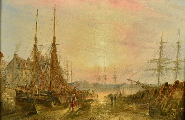 Claude T. S. Moore (1853-1901), Gravesend Dock 1887, oil on canvas, 30cm x 45cm. Illustrated.