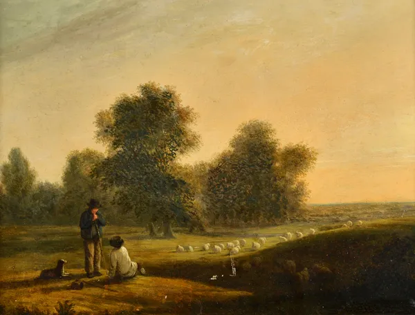 George Cole (1810-1883), Pastoral landscape, oil on board, 24cm x 30.5cm. Illustrated.