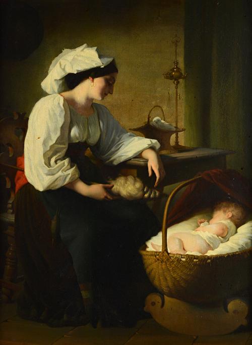 Giuseppe Mazzolini (1806-1876), Mother & Child, oil on canvas, 97cm x 72cm. Illustrated.