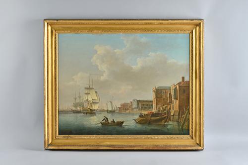 William Anderson (1757-1837), The Thames with London Bridge; The Thames possibly at the Isle of Dogs chandlers/sail makers, oil on canvas, one indisti