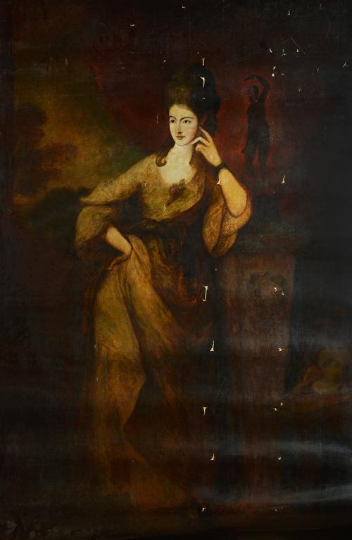 After Sir Thomas Gainsborough, Portrait of Lady Ligonier 1771, full length, oil on canvas, unframed and unstretched, 236cm x 156cm. Illustrated.  A/S