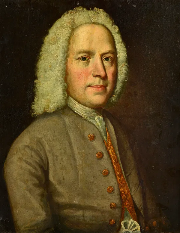 Manner of Thomas Hudson, Portrait of a gentleman, oil on canvas, 60cm x 47cm. Illustrated.