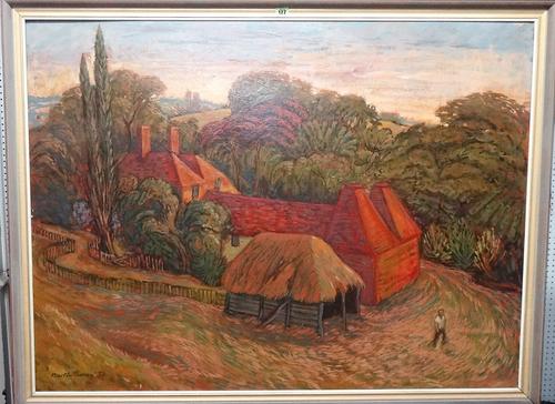 Martin Turner (20th century), A Kentish farm, oil on board, signed, 90cm x 121cm.