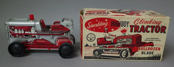 A Marx tinplate Highboy climbing tractor, with clockwork mechanism, boxed.