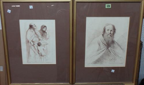After Guercino, Portrait; Figure group, two engravings by Bartolozzi, the larger 31cm x 25cm.(2)