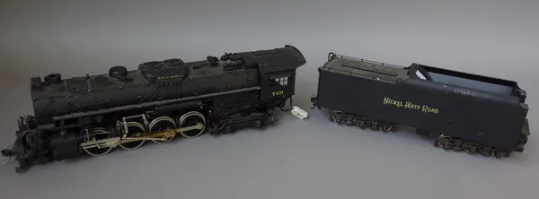 A KTM O gauge locomotive and tender, 2-8-4, 'Nickel Plate Road' No 729, 65cm overall, (2).