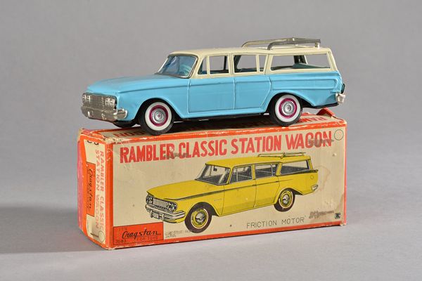 A Japanese Cragstan 'Rambler Classic Station Wagon', circa 1960, blue body, white roof, boxed. Illustrated.