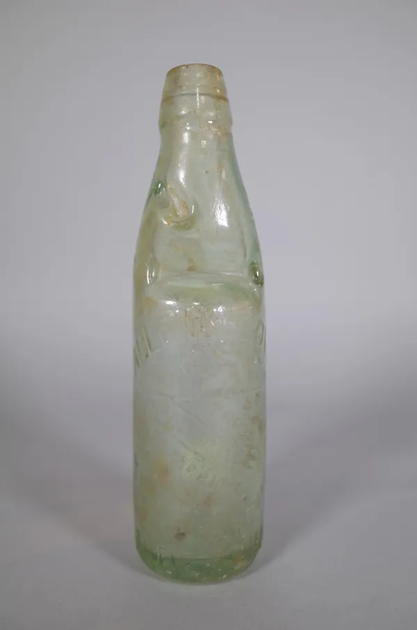 Allen & Lloyd Aldershot; a ginger beer 'codd' bottle, with integral marble stopper, 21.5cm high.