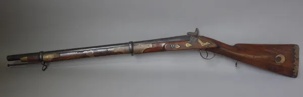 A late 18th century flintlock pistol by Archer, with circular steel barrel, 11cm, engraved lockplate and trigger guard and a brass pommel, also an Ang