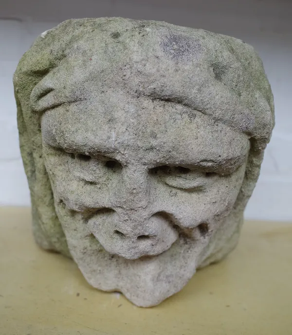 A French stone Gargoyle head, 25cm high.