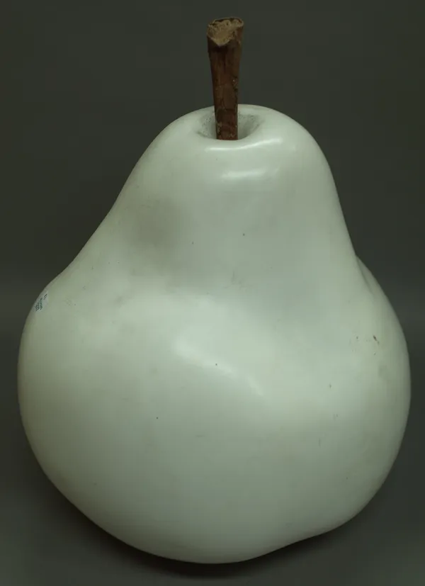 Untitled; a large white ceramic pear, unsigned, 42cm high overall.