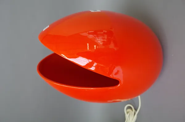 A Franco Pozzi style Italian ceramic table lamp, circa 1970, orange/ red ovoid body, unsigned, 32cm high.