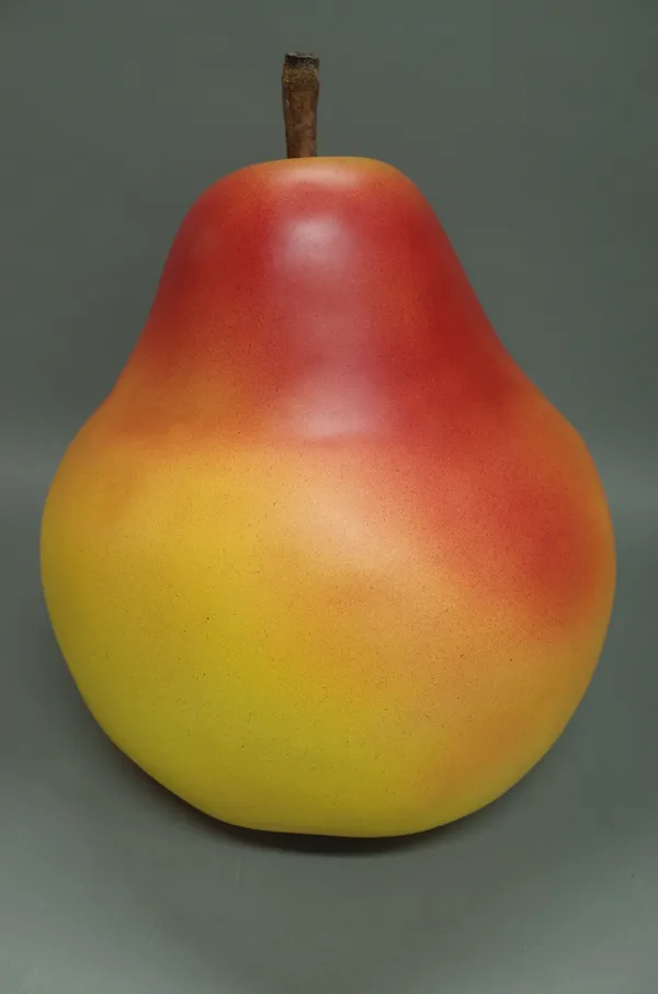 Untitled; a large two tone orange/yellow pear, unsigned, 41cm high overall.