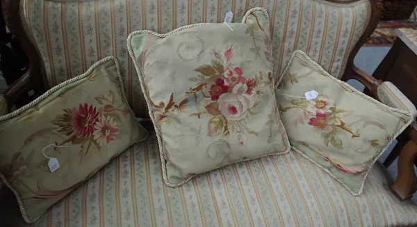 Three foliate Aubusson cushions, (3).