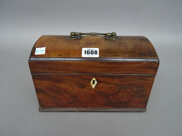 A George III mahogany dome top box, 24cm wide x 16cm high.