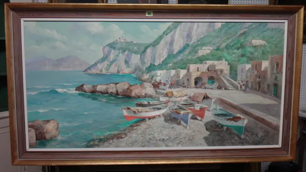 G. Salvieti (20th century), Coastal scene, oil on canvas, signed, 59cm x 121cm.