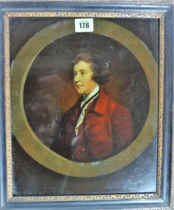 English School (c.1800), Portrait of a gentleman, colour transfer engraving on glass, 31cm x 25.5cm.