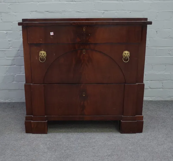 A 19th century Continental Biedermeier revival dressing chest with lift top over a pair of drawers, 83cm wide x 77cm high.