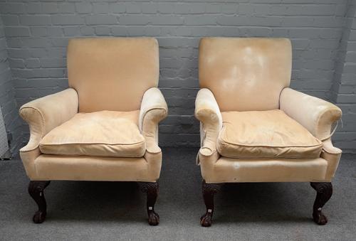 An early 20th century three piece suite, of early 18th century style to comprise; a sofa 183cm wide x 97cm high, a pair of armchairs, 81cm wide x 91cm