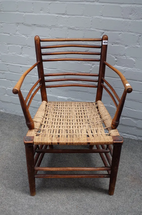 A 19th century William Morris ash framed Sussex chair, 49cm wide x 83cm high.