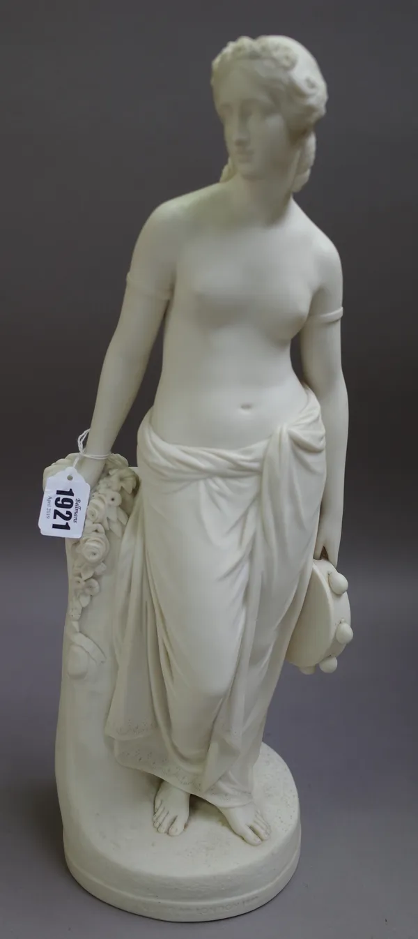 A Copeland parian figure, `The Dancing Girl Reposing', mid 19th century, modelled by W.Calder Marshall, impressed factory mark and Art Union of London