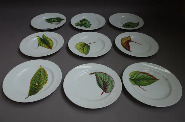 A set of twelve Minton plates, late 19th century, each hand painted with varying leaves, for 'John Mortlock', London, impressed and printed marks, 22.