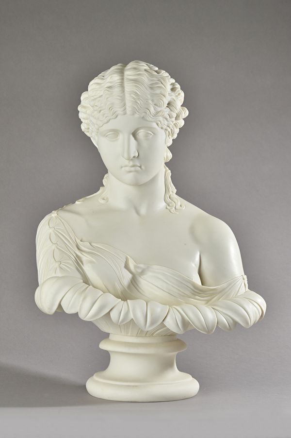 A large Copeland parian bust of `Clytie', circa 1870, raised on a socle base, unmarked, 57cm. high.