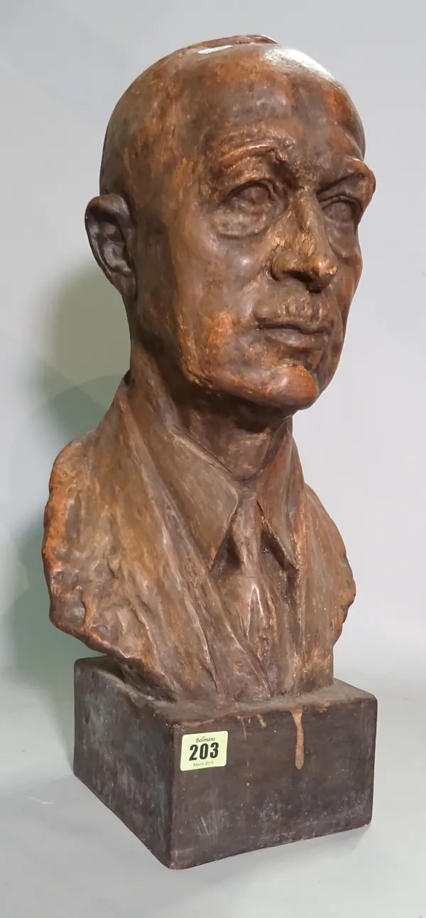 An early 20th century plaster bust of a man, 53cm high.