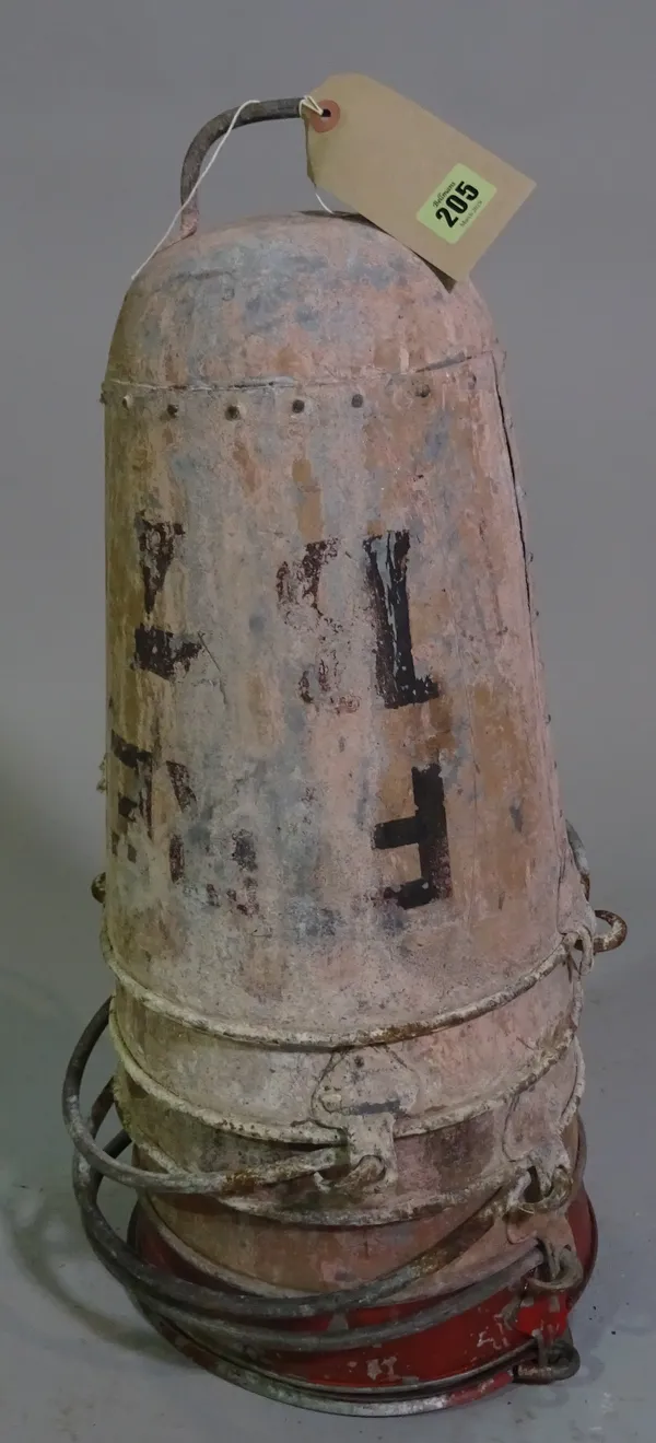 A group of four early 20th century metal fire buckets, 47cm high, (4).