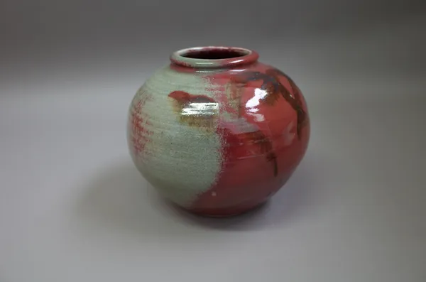 Clare Sutcliffe (1943-2019), a large rotund vase with copper red glaze, makers mark, 20cm high.