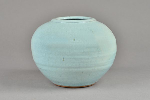 Clare Sutcliffe (1943-2019), a rotund vase with shino glaze, makers mark, 19cm high. Illustrated.