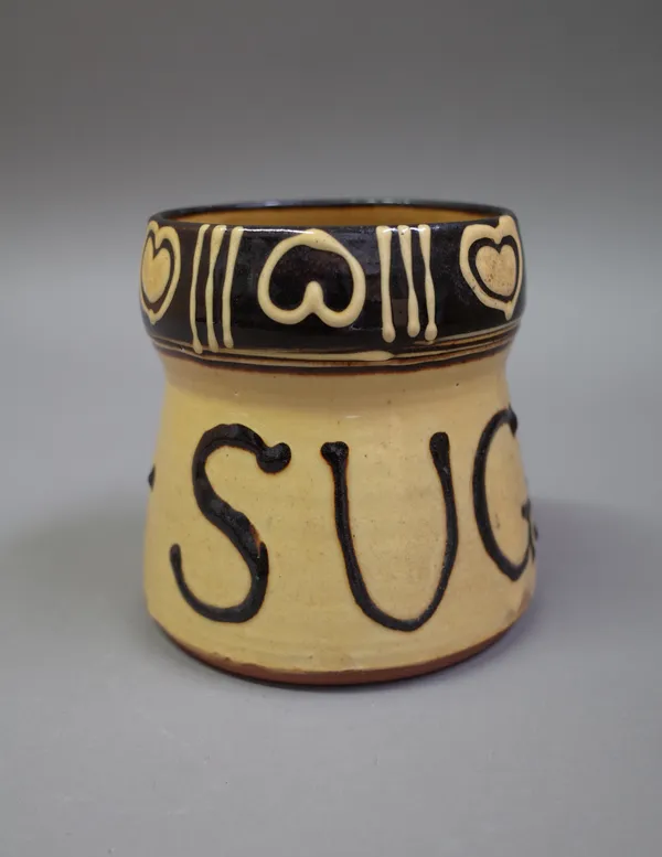 Davied Eeles, a sugar jar, early Shepherds Well Pottery, designed for Heals, 1950s, 13cm high.