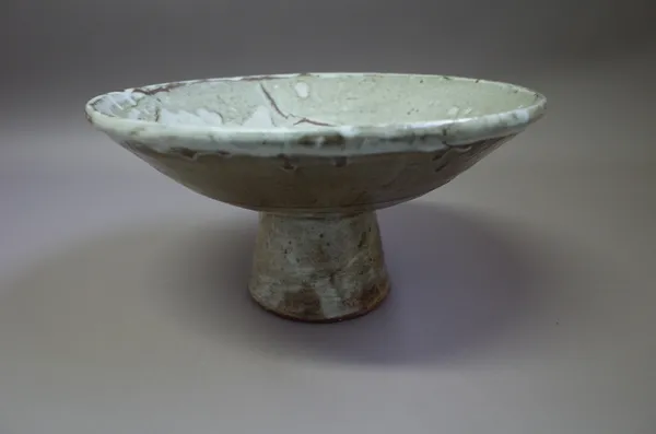 A chalice thrown with tin and ash glazes, 37cm diameter.