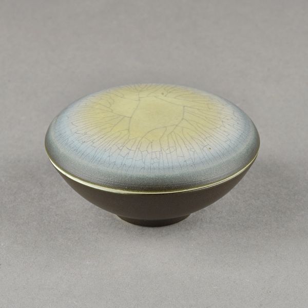 David White (1934-2011); a small porcelain circular box and cover, 11cm diameter.  DDS Illustrated.