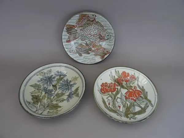 Colin Kellam, a stoneward platter with makers mark, two similar and other works, (12).  DDS