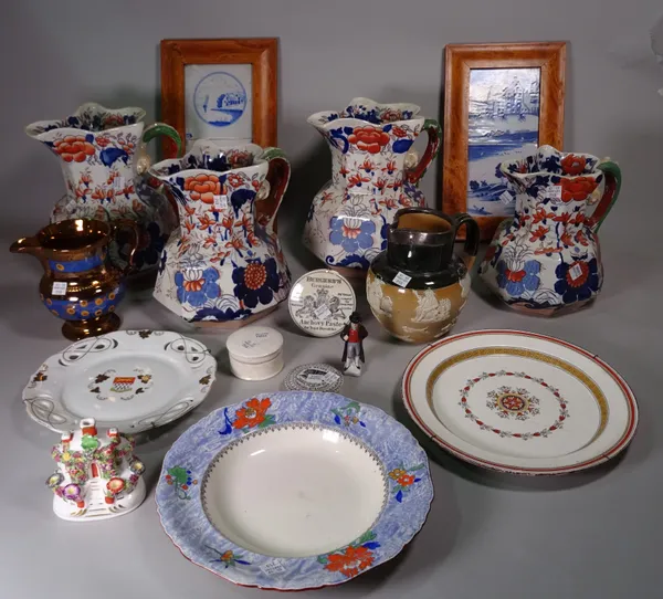 Ceramics, including; 19th century and later studio pottery, dinner plates. glass candlesticks and sundry, (qty).