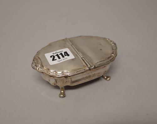 A German silver double spice box, of shaped oval form, with a pie-crust rim, raised on four feet, bears mark of Jakob Christian Laminit, Augsburg, 179