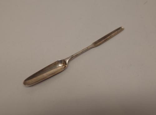 A silver marrow scoop, probably second half of the eighteenth century, maker's mark and date letter indistinct, length 20cm, weight 24 gms.