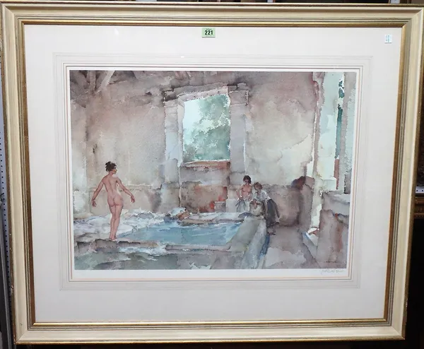 Sir William Russell Flint (1880-1969), Lavoir la Bastide, colour print, signed in pencil, with blindstamp, 51cm x 68cm.