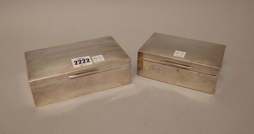 A silver mounted rectangular table cigarette box, the lid engine turned, wooden lined within, Birmingham 1950 and a silver mounted rectangular table c