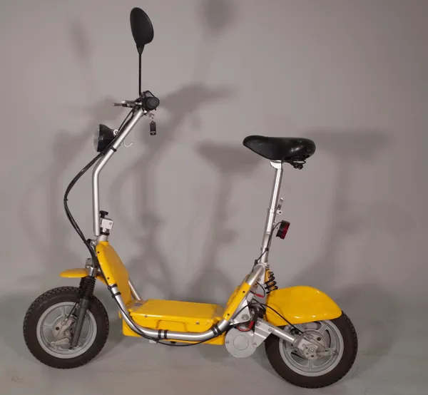 Two similar electric scooters, (lacking chargers).