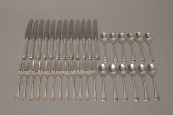 Modern silver table flatware, comprising; twelve pastry forks and twelve teaspoons, all engraved with the initial 'Y', combined weight 457 gms and twe