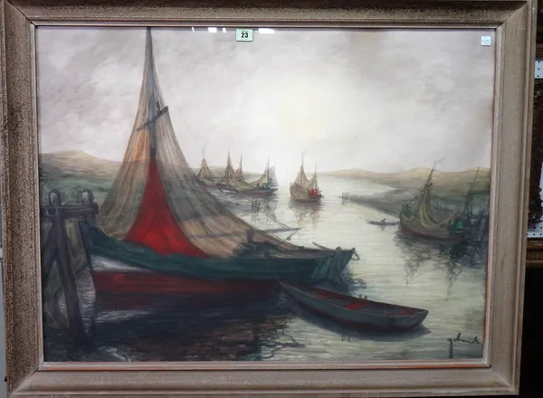 Jacques Idserda (1918-2007), Harbour scene, watercolour, signed, 65cm x 88cm. DDS